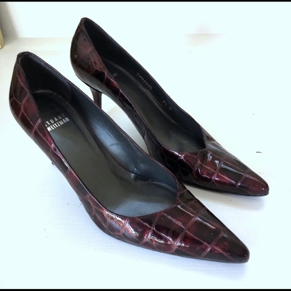 STUART WEITZMAN dark red croc embossed leather pump 9.5 - Picture 4 of 7